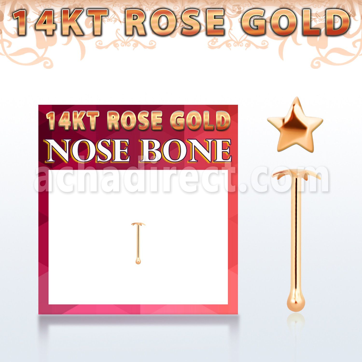 rbst 14kt rose gold nose bone w a 2.5mm gold star shaped top
