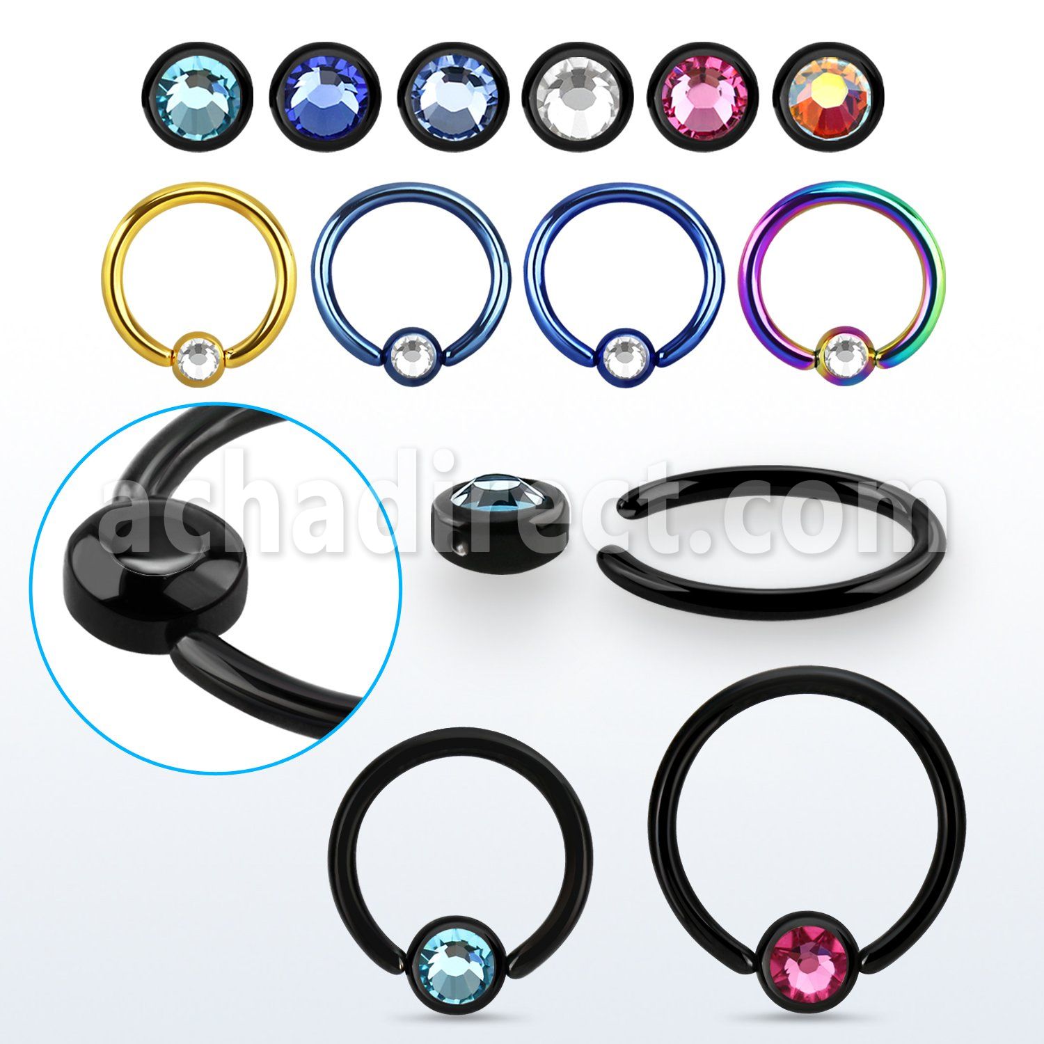 rccrt4 black steel ball closure ring w 4mm round disk w crystal