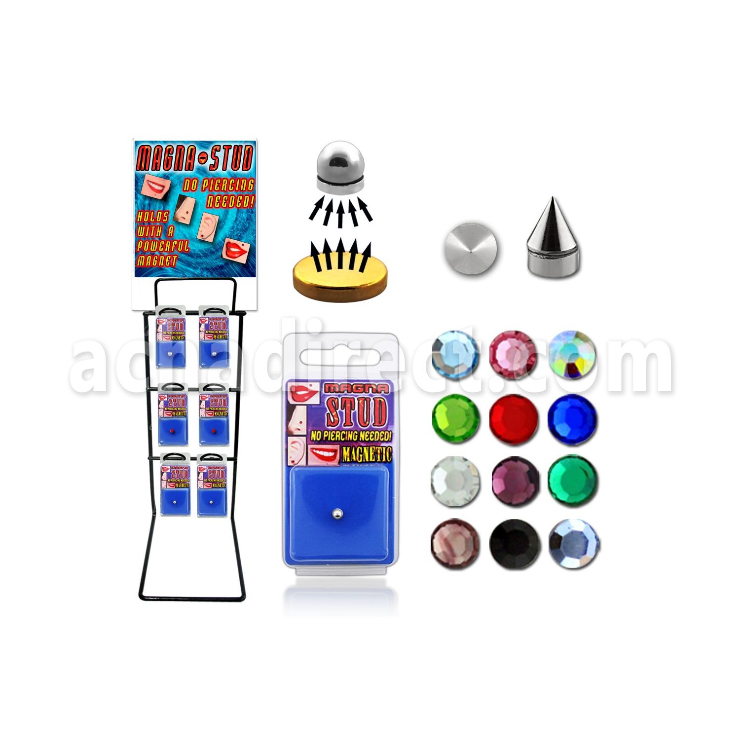 rkmg rack 72 pcs assorted crystal ball cone magna studs