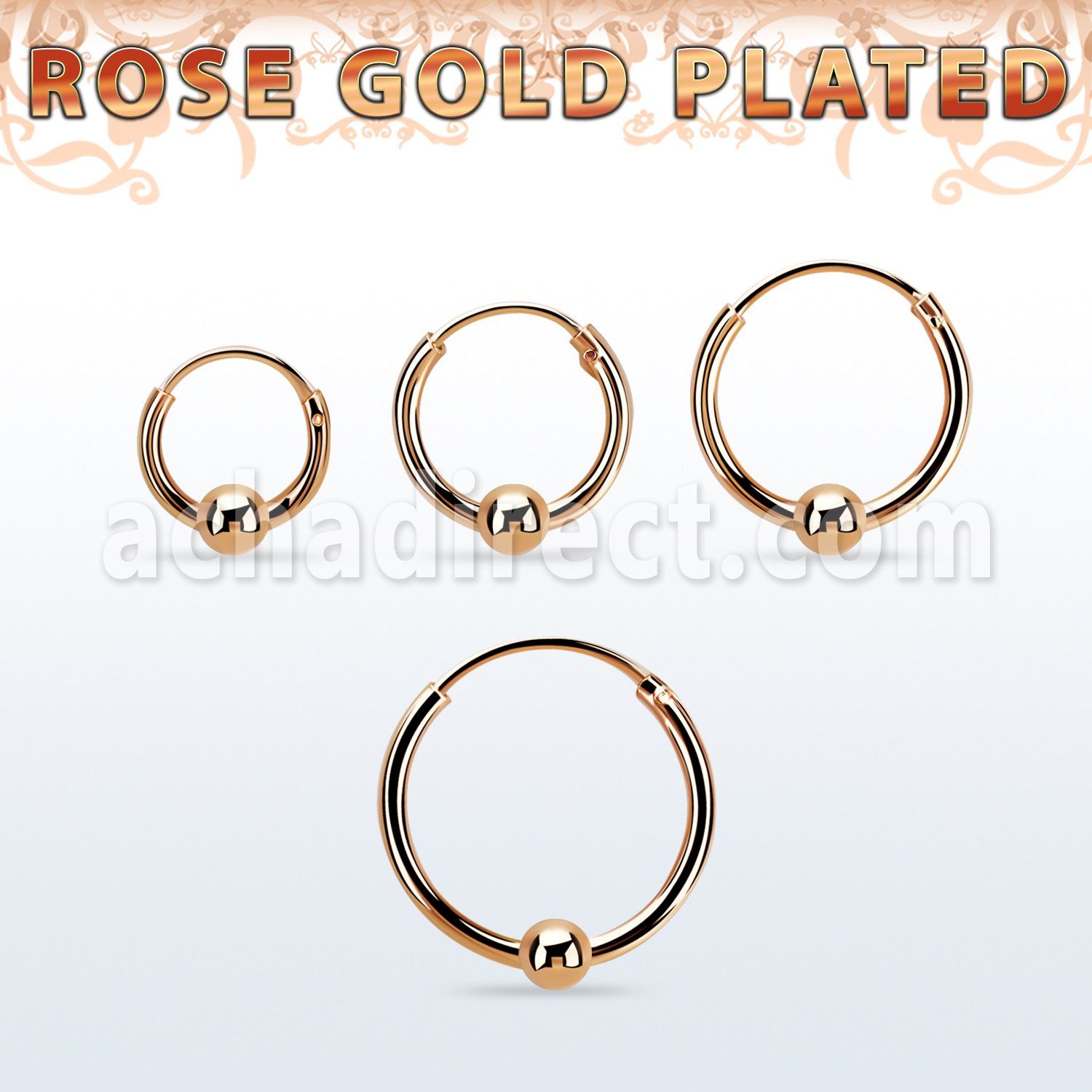rsbcr16s 18k rose gold silver ball closure earrings, 16g 3mm ball