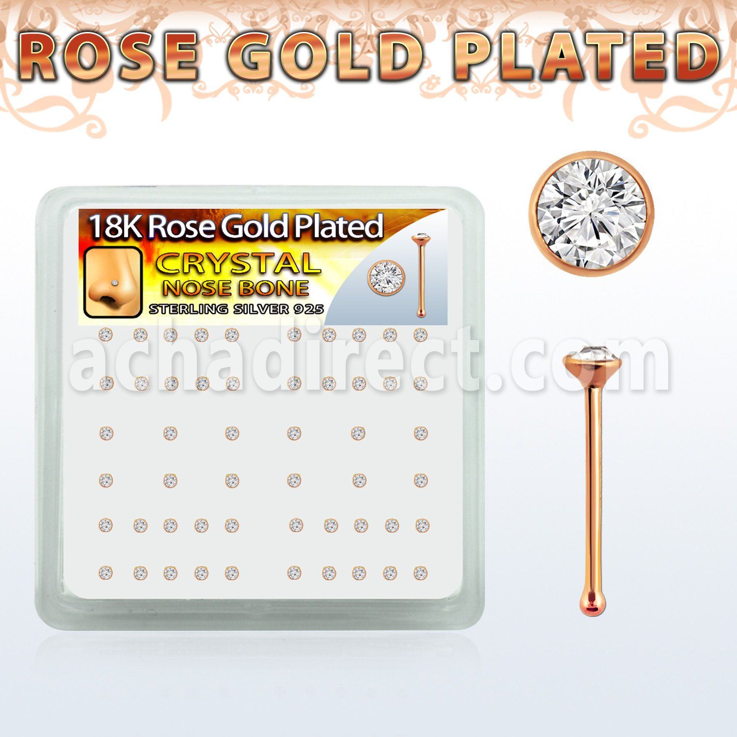 rsnbbxc rose gold silver nose bones w 1 5mm clear crystals