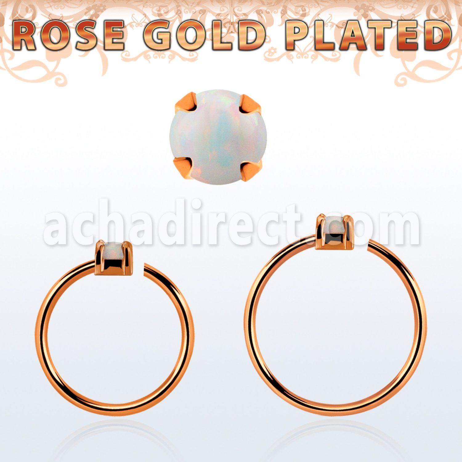 rsnho15 rose gold plated silver seamless nose ring w 1.5mm opal