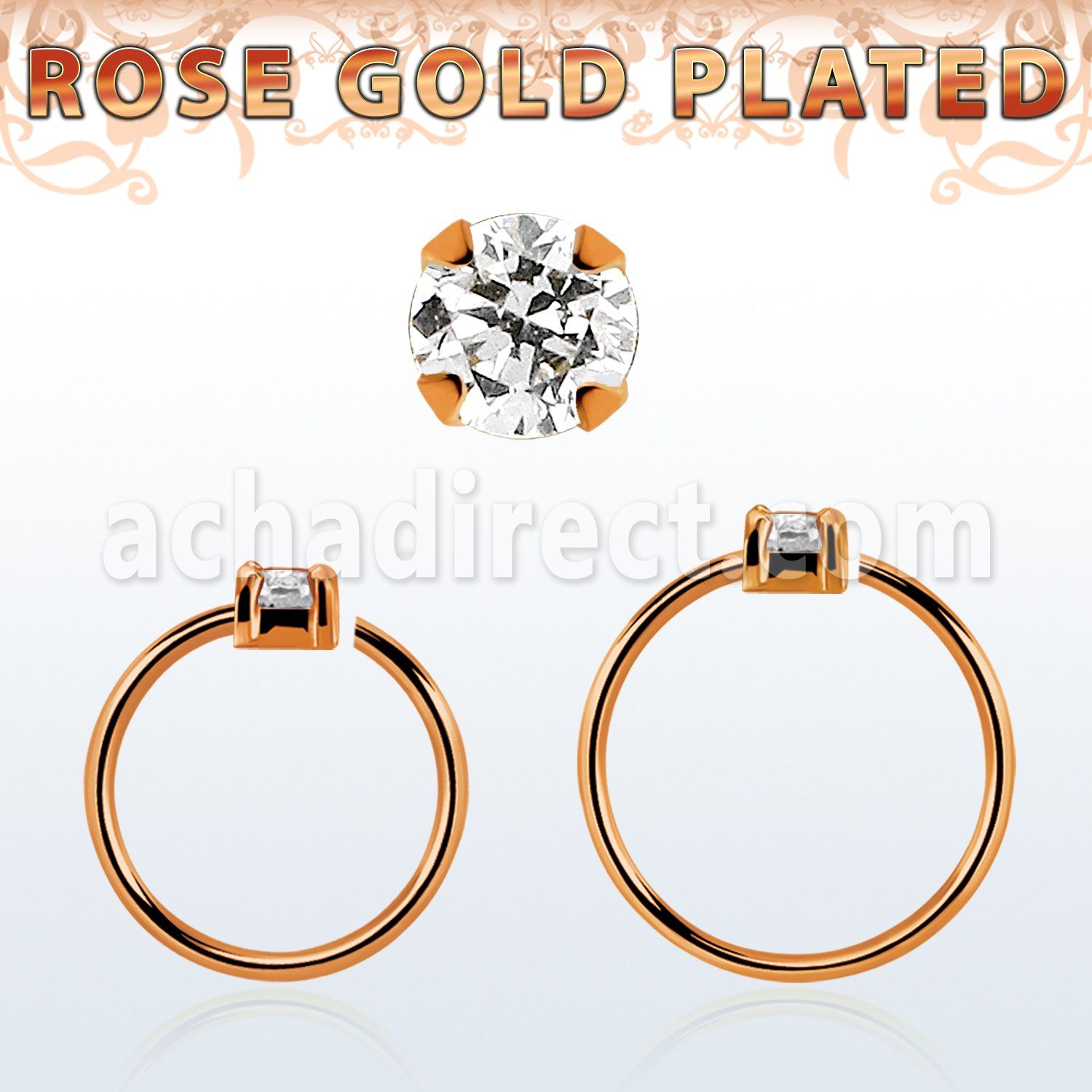 rsnhz2 rose gold silver seamless nose ring w 2mm prong set cz
