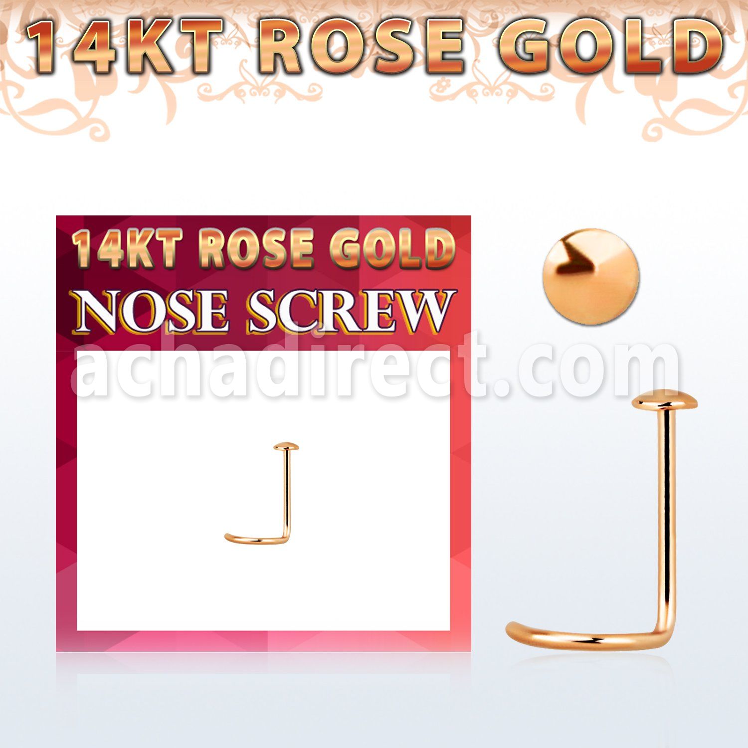rsrd 14kt rose gold nose screw w a 2mm gold round top