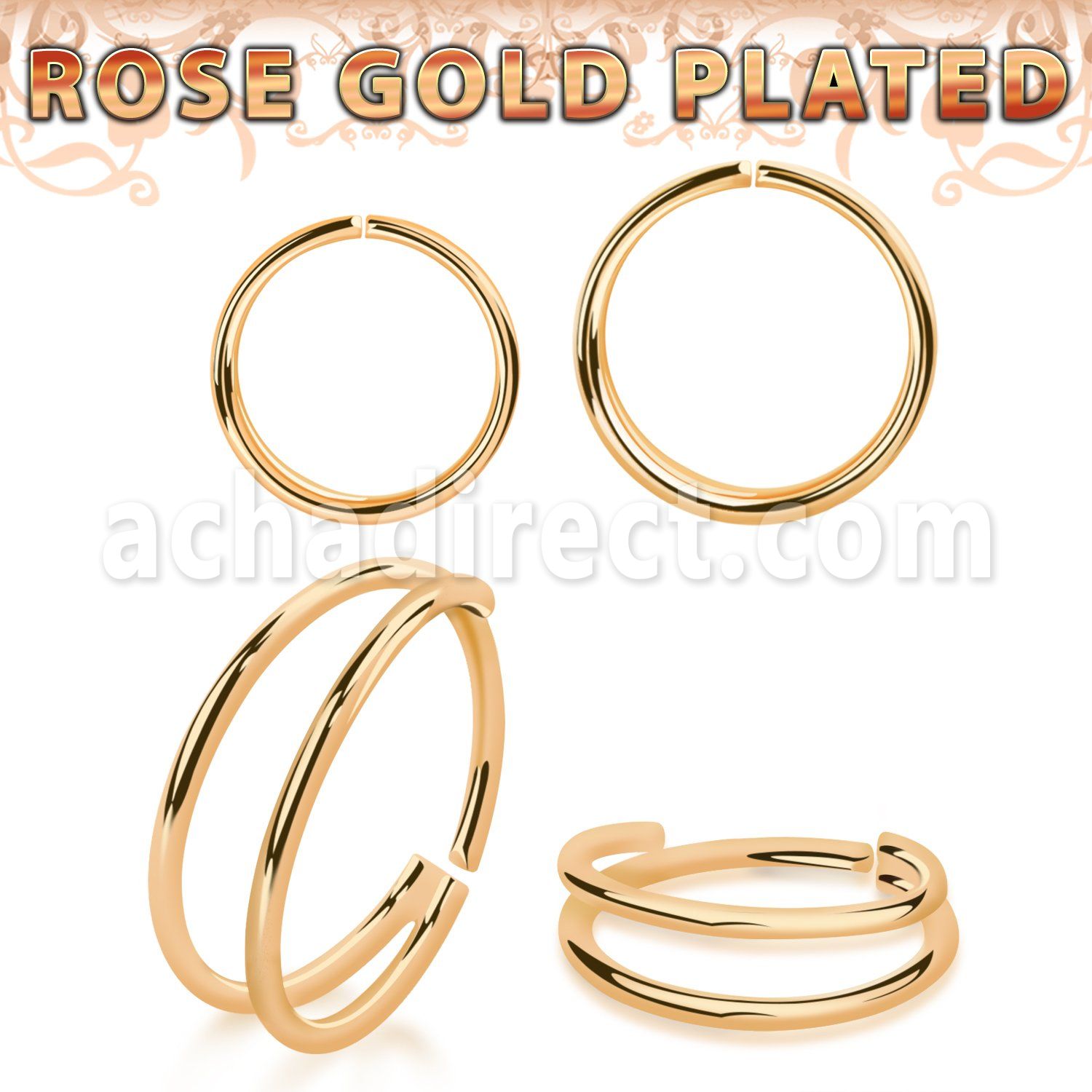rssee rose gold plated silver seamless nose ring double ring