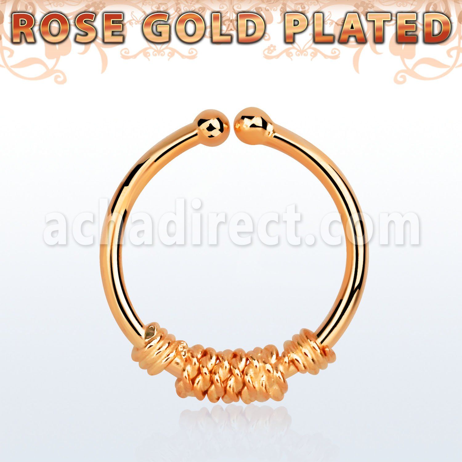 rssep12b rose gold plated silver fake septum ring w a knoted wire