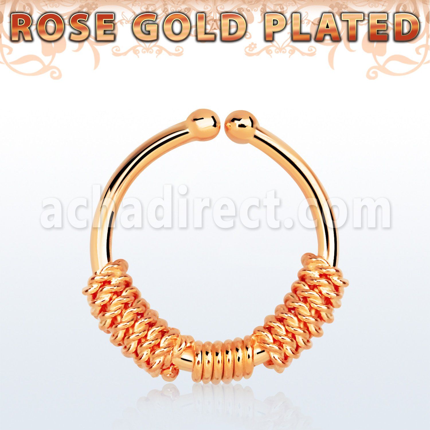 rssep12e rose gold plated silver fake septum ring w 3 ropes