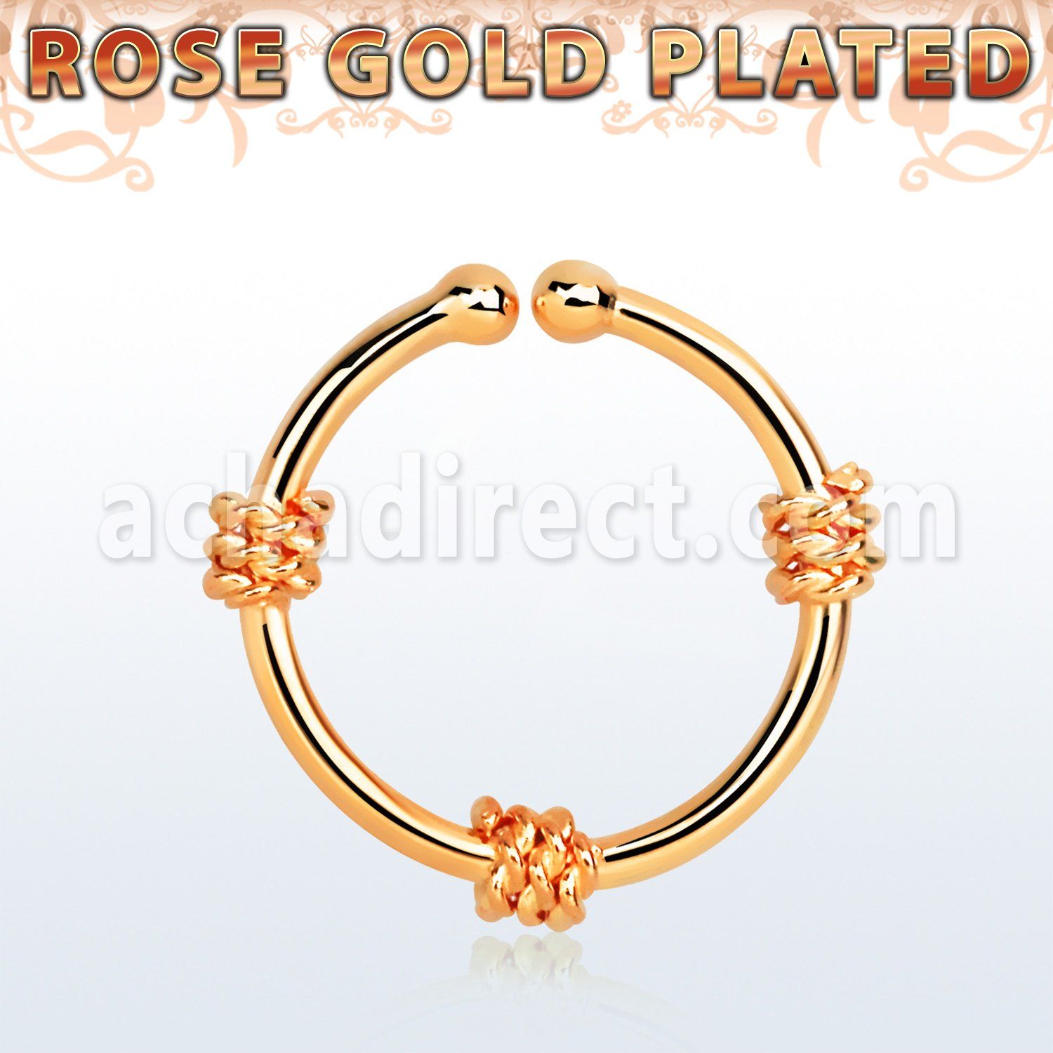 rssep12g rose gold plated silver fake septum ring w three ropes