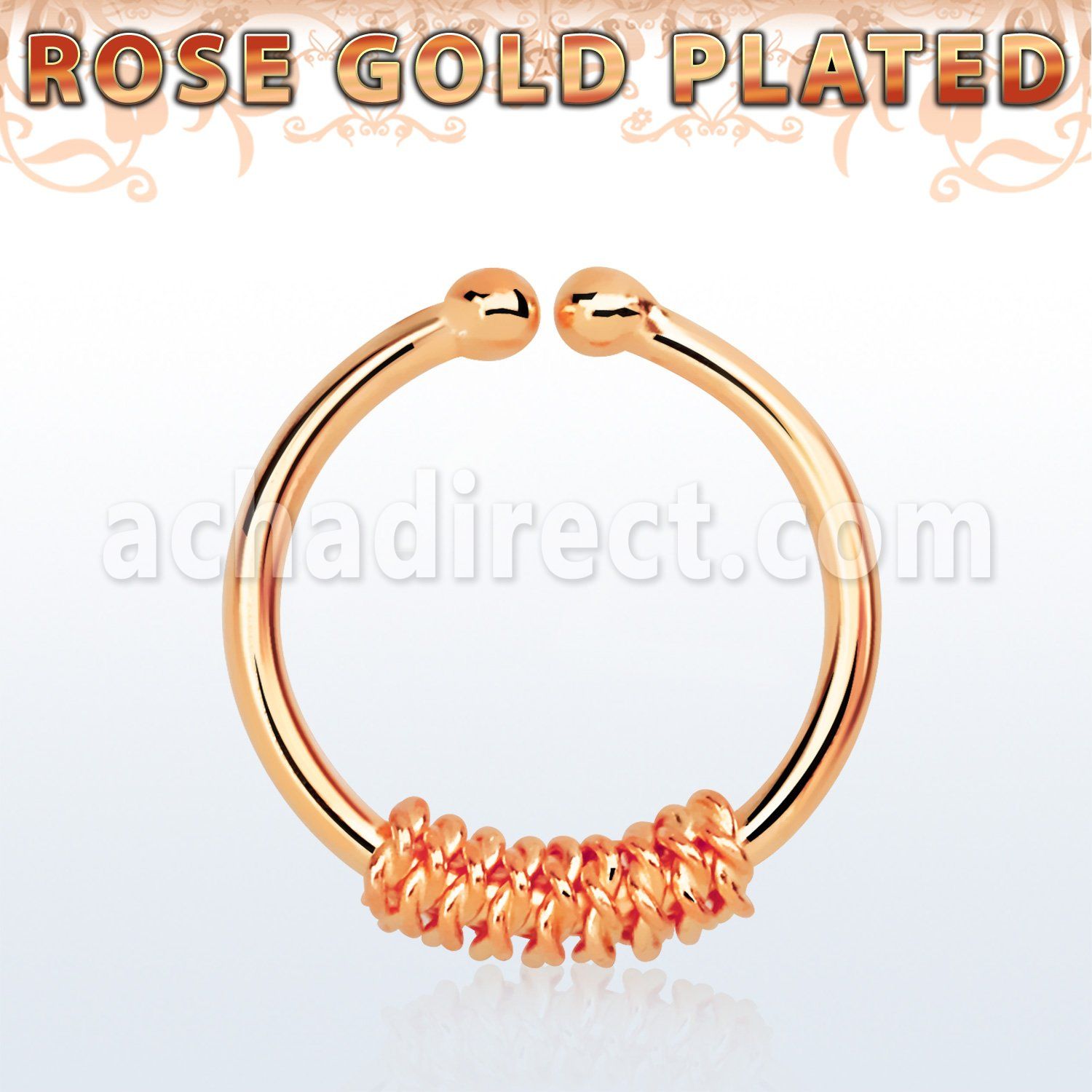 rssep12i rose gold plated silver fake septum ring w a thick rope