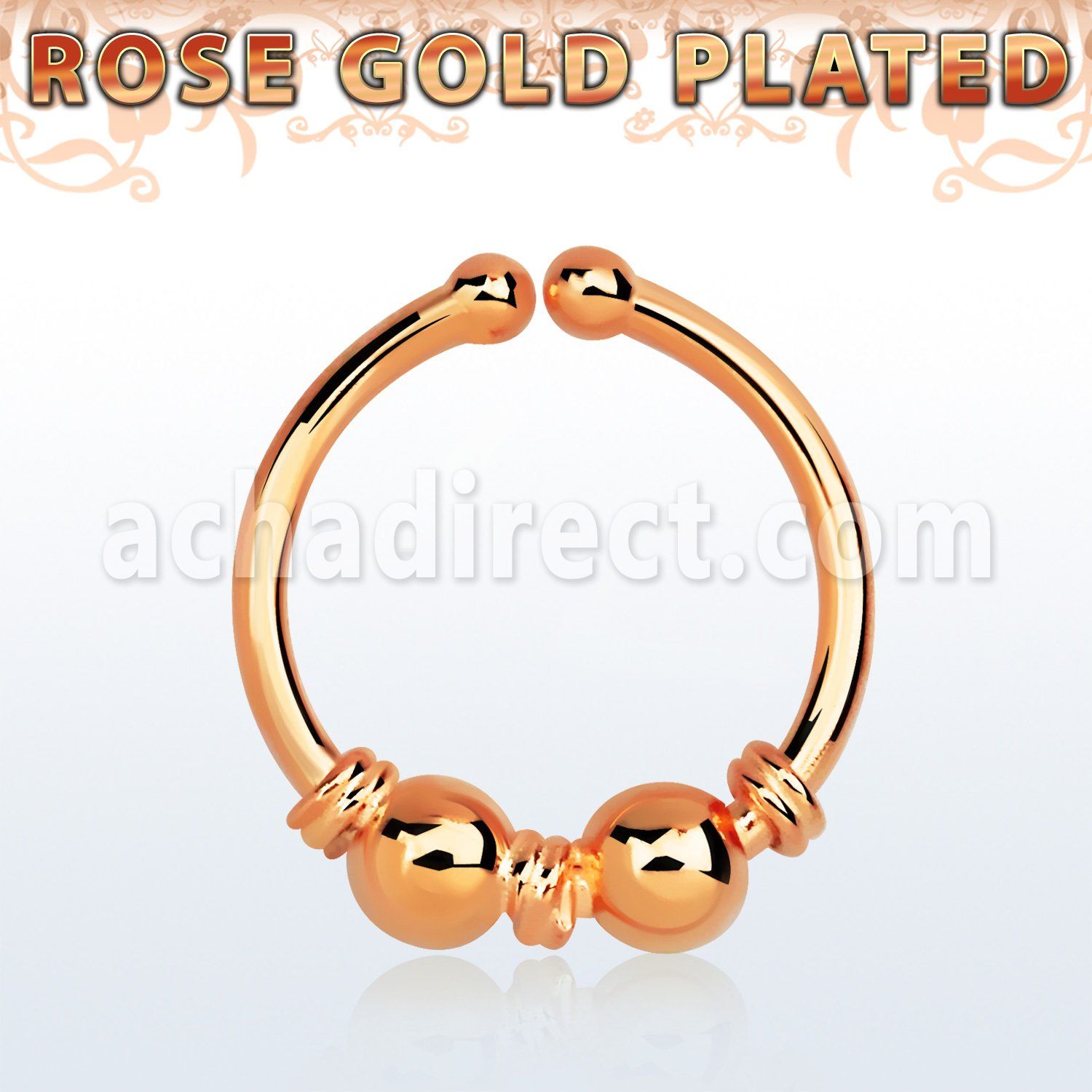 rssep12l rose gold plated silver fake septum ring w ball wire