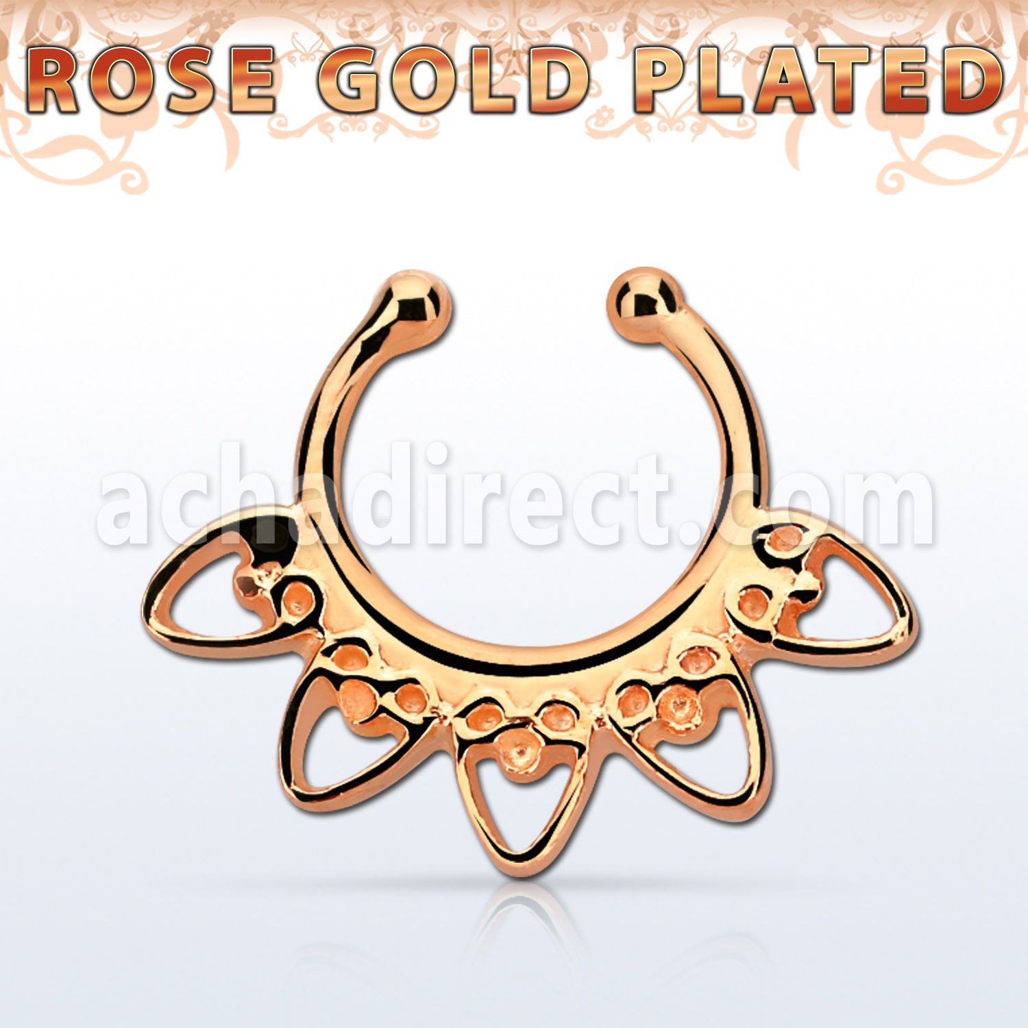 rssepd6 rose gold silver fake septum clicker in a indian heart