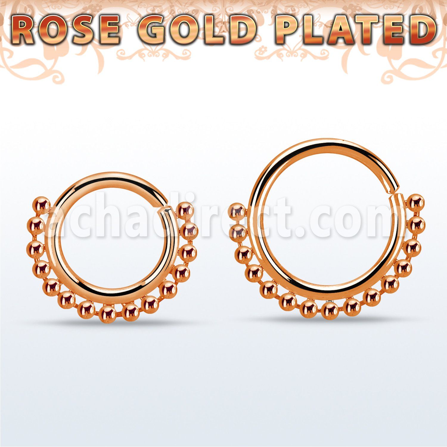 rsspv18 rose gold plated silver seamless septum ring,18g w beads