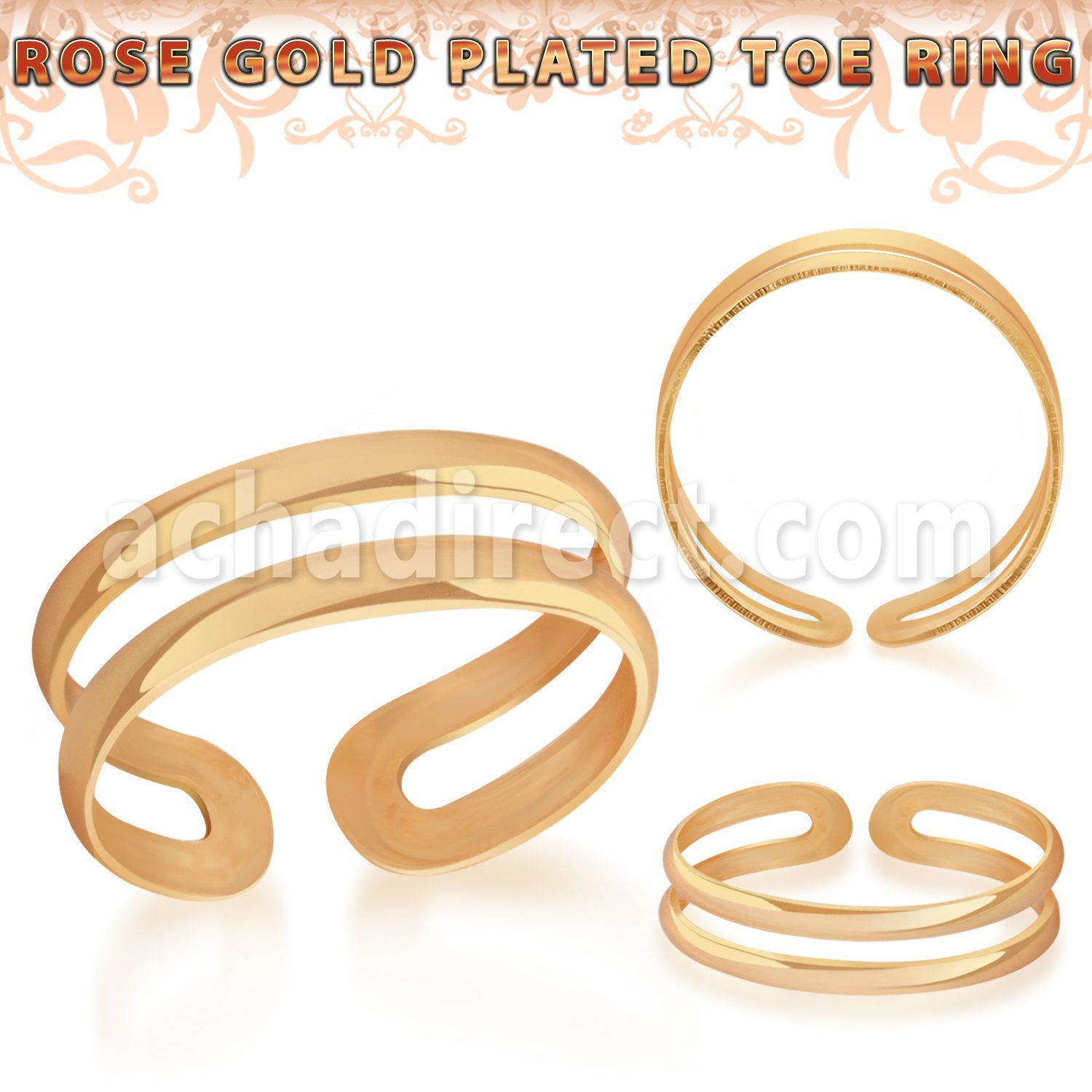 rt796 rose gold plated silver adjustable toe ring two bands