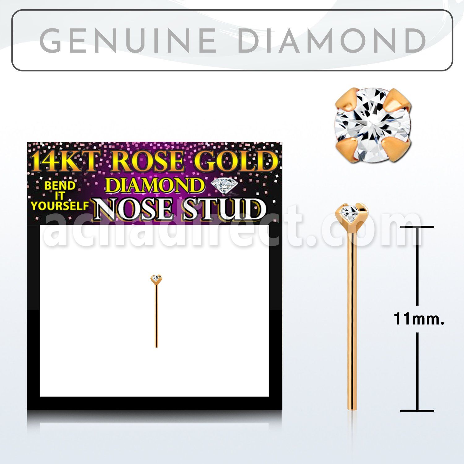 rydb1 14kt rose gold bend it yourself nose stud w diamond