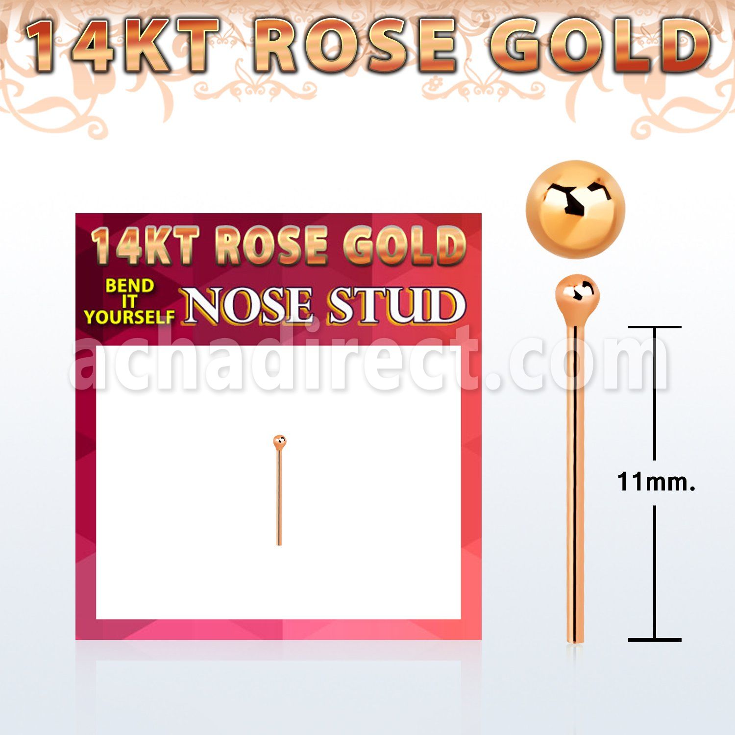 rysb1 14k rose gold bend it yourself nose studs w ball top