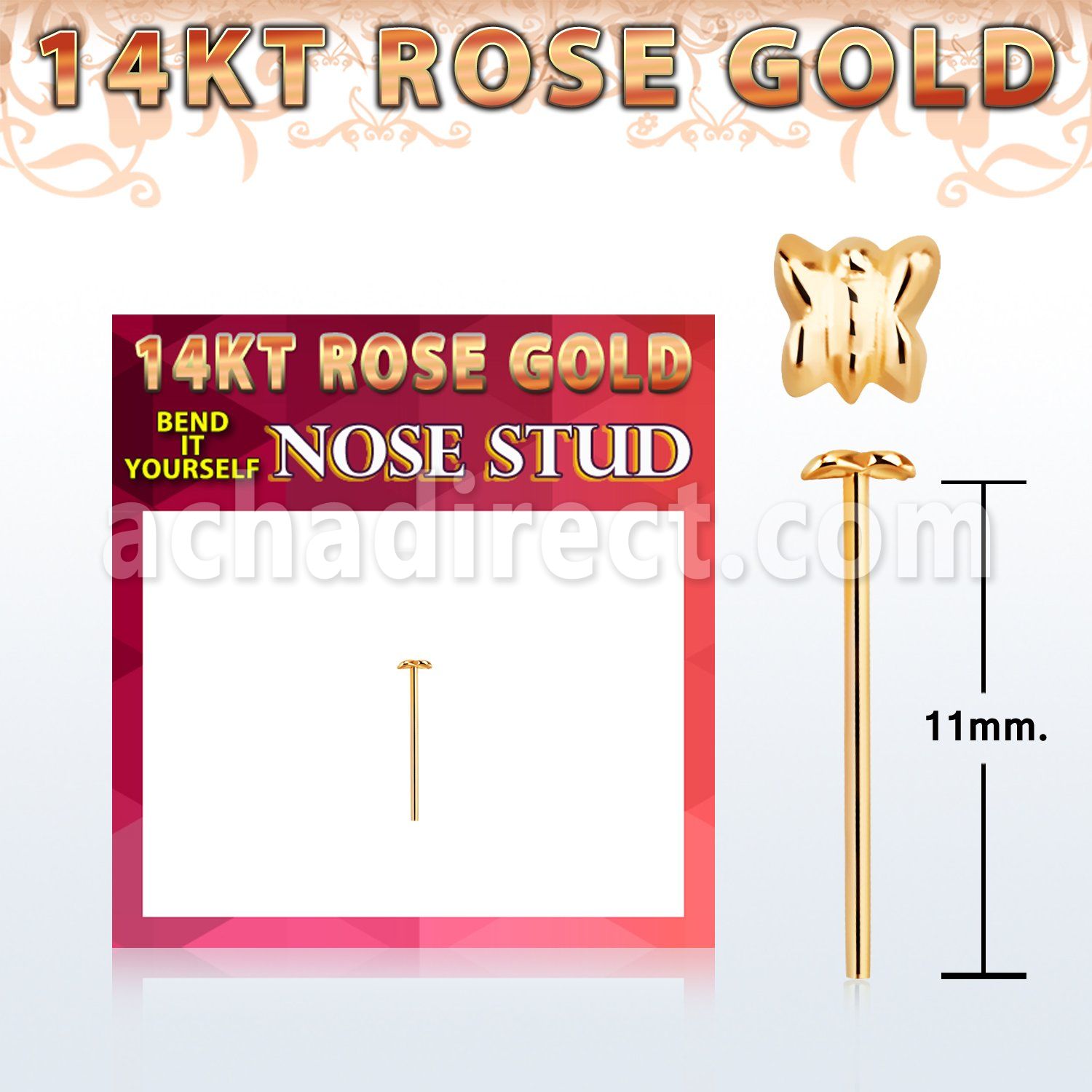 rysbt 14k rose gold bend it yourself nose stud butterfly top