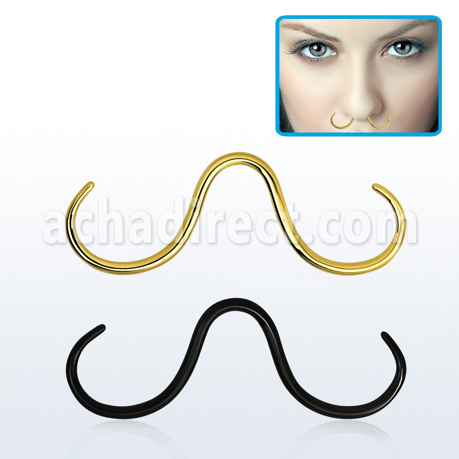 septm anodized 316l steel septum retainer in mustache shape