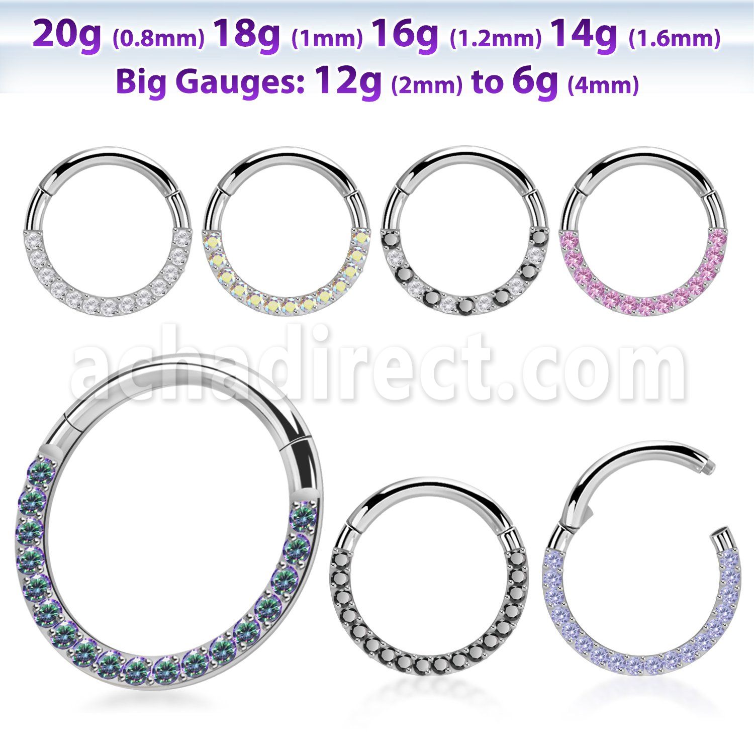 sgsh11 316l steel hinged segment ring cz stones at side