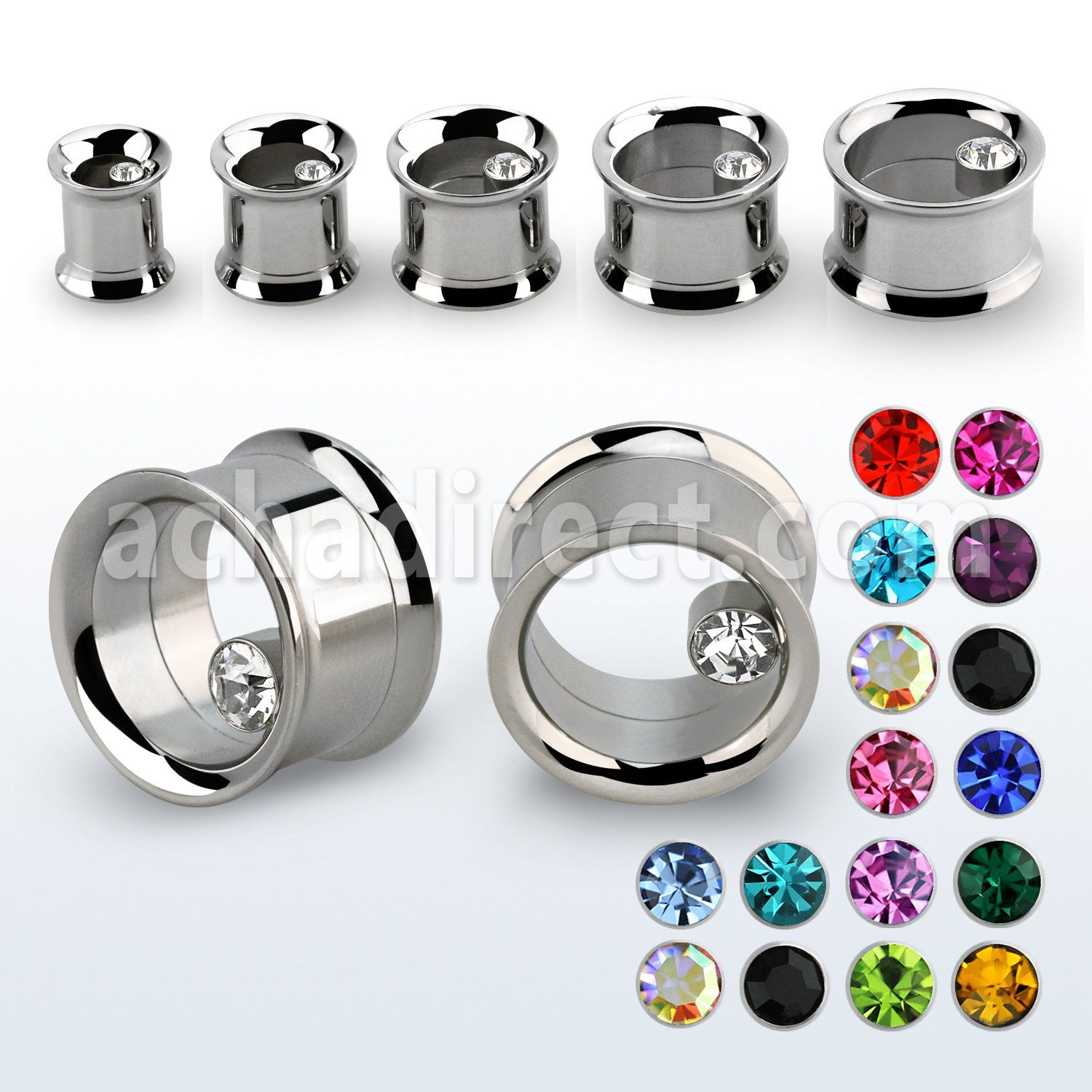 shpc 316l steel double flare flesh tunnel w a single crystal