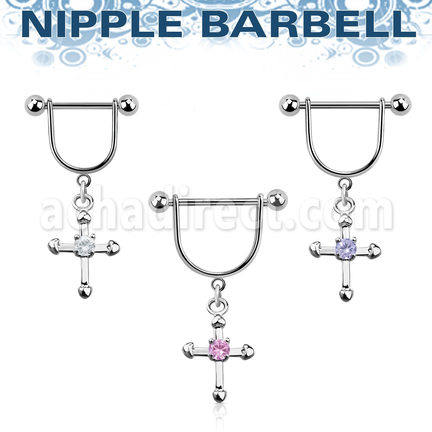 snpoz10 316l steel nipple stirrup w dangling cross w cz