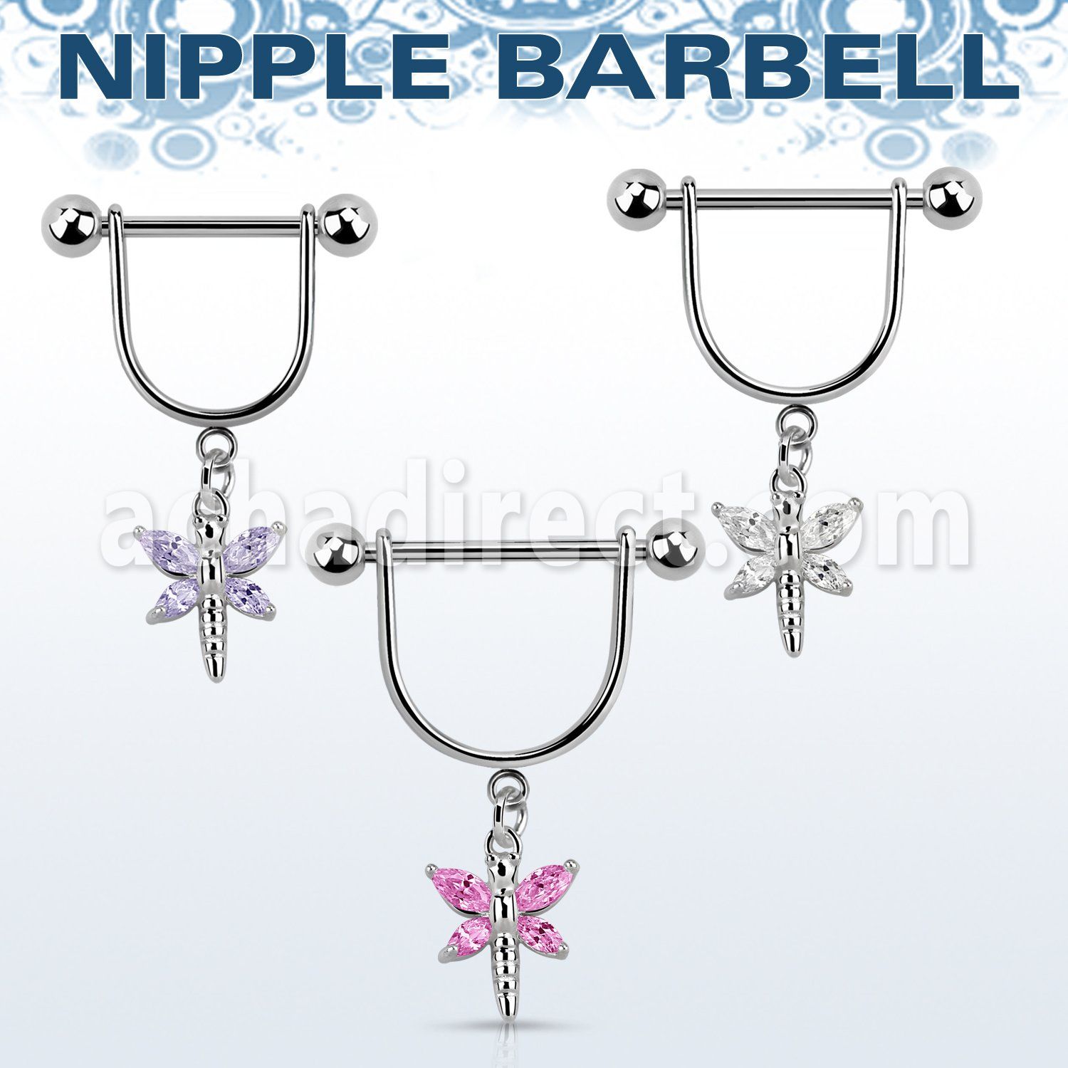 snpoz1 316l steel nipple stirrup w dragonfly w cz wings