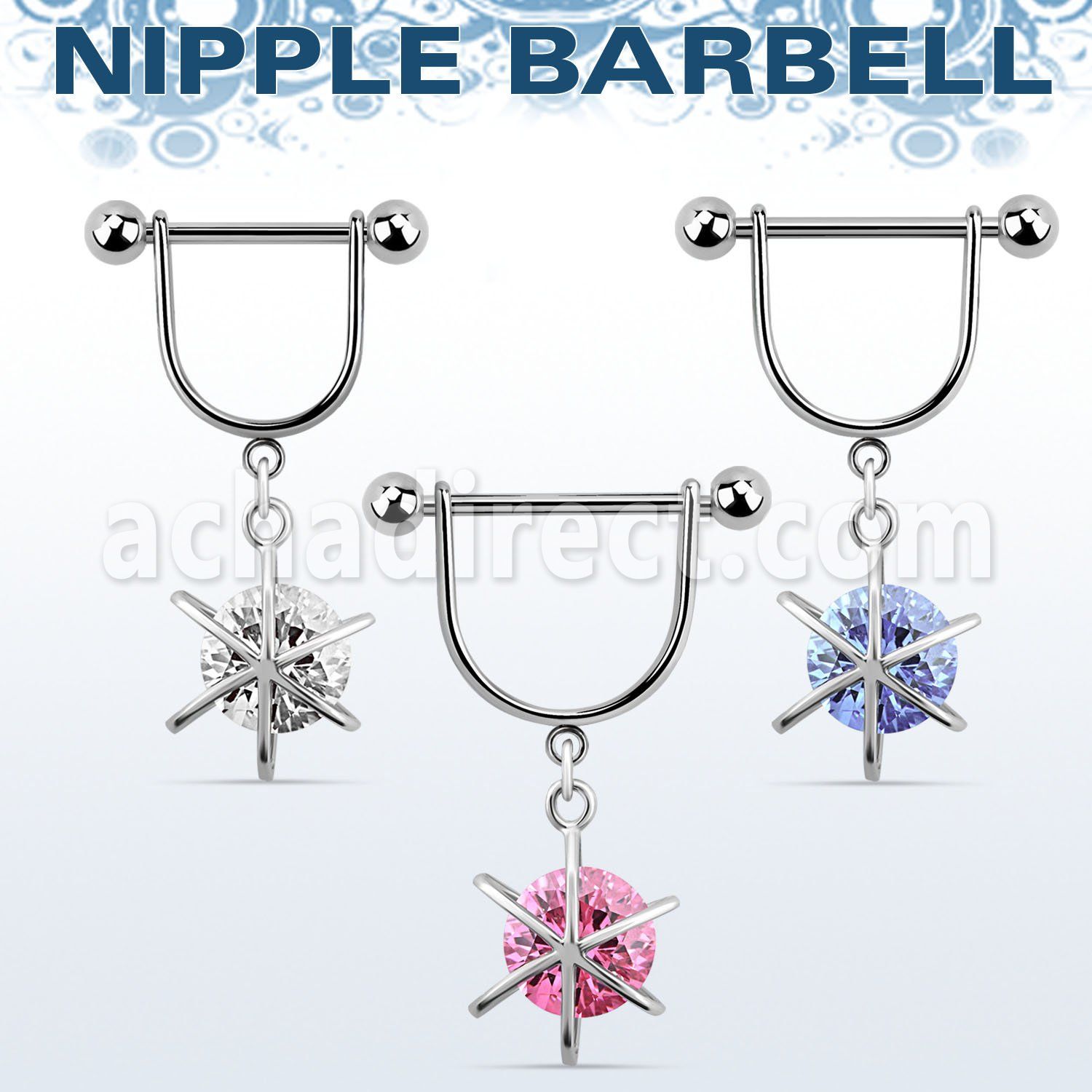 snpoz8 316l steel nipple stirrup w round encased cz stone