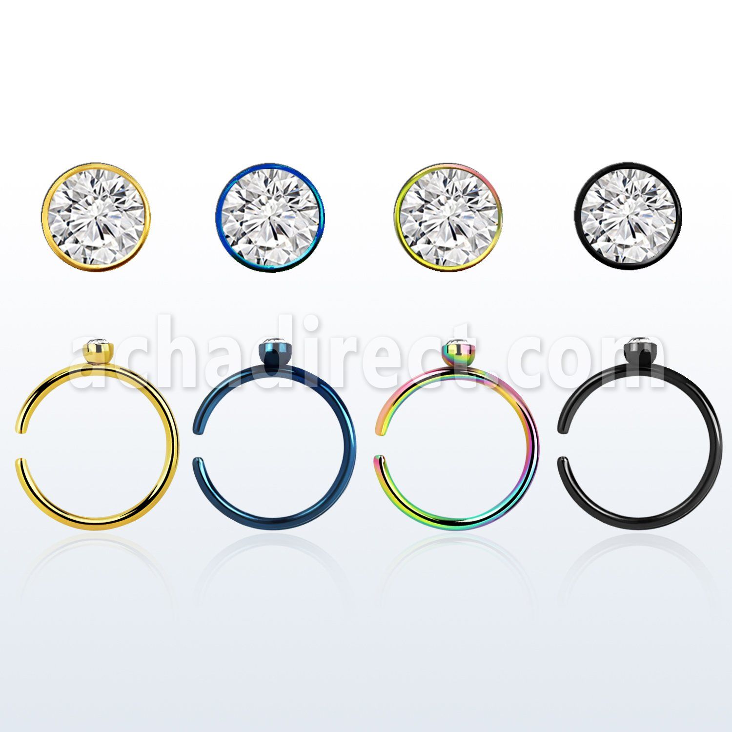snrt2 anodized steel clip on nose ring w round crystal top