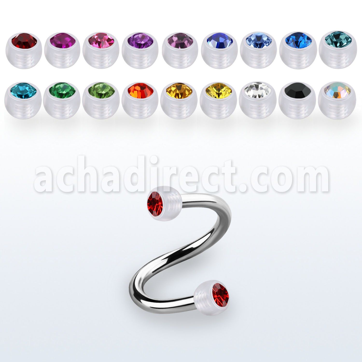 speajb4 steel spiral w 4mm bio flex balls w bezel set crystals