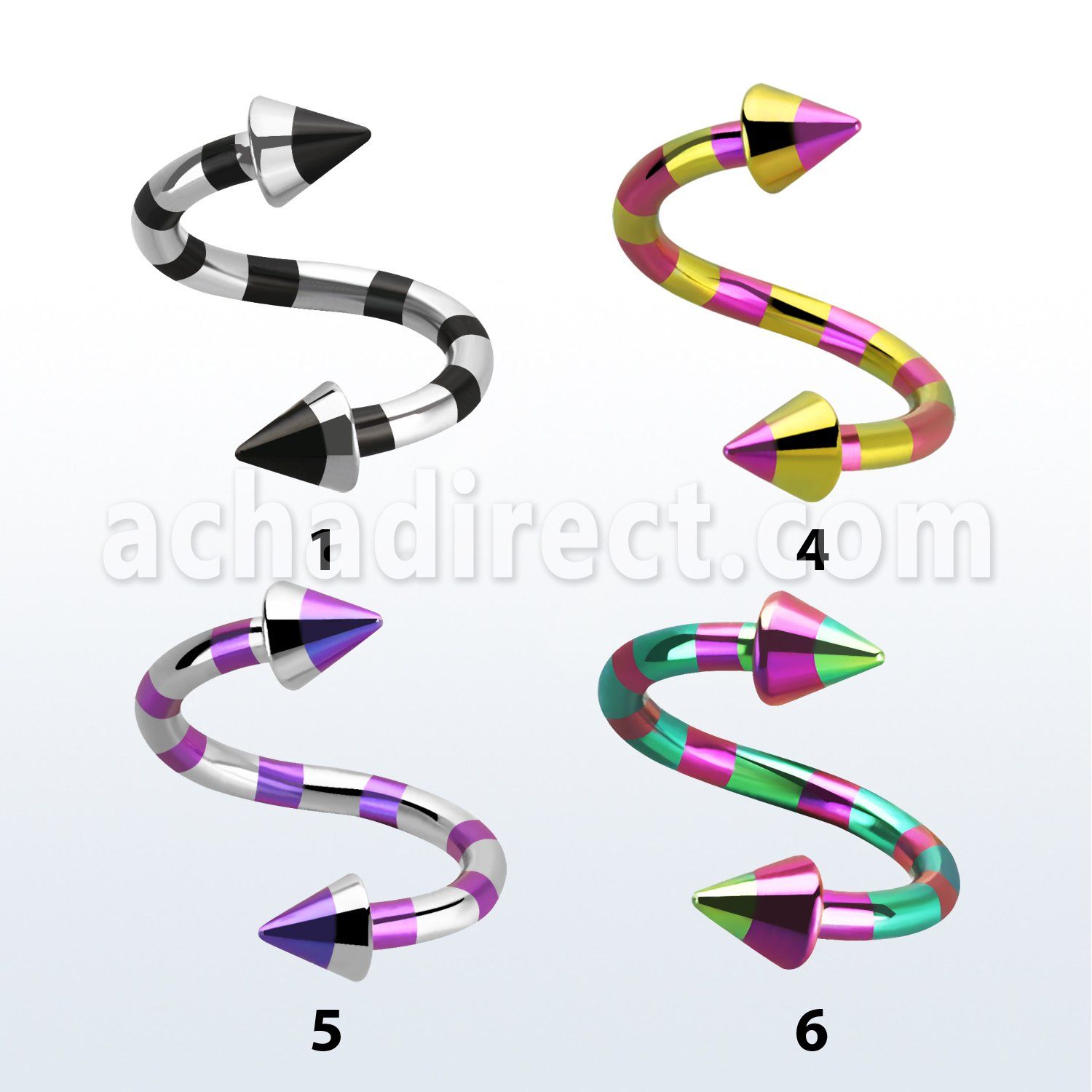 spemtn striped pvd 316l steel eyebrow spiral with 3mm cones