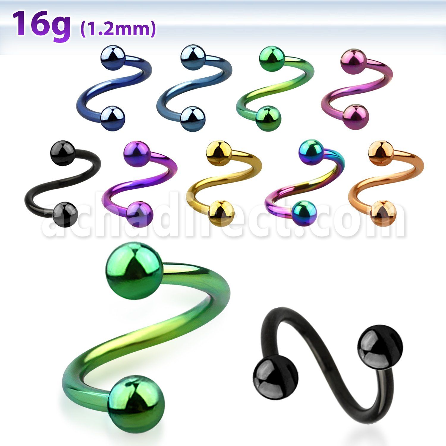 spetb premium pvd 316l steel eyebrow spiral with two 3mm balls