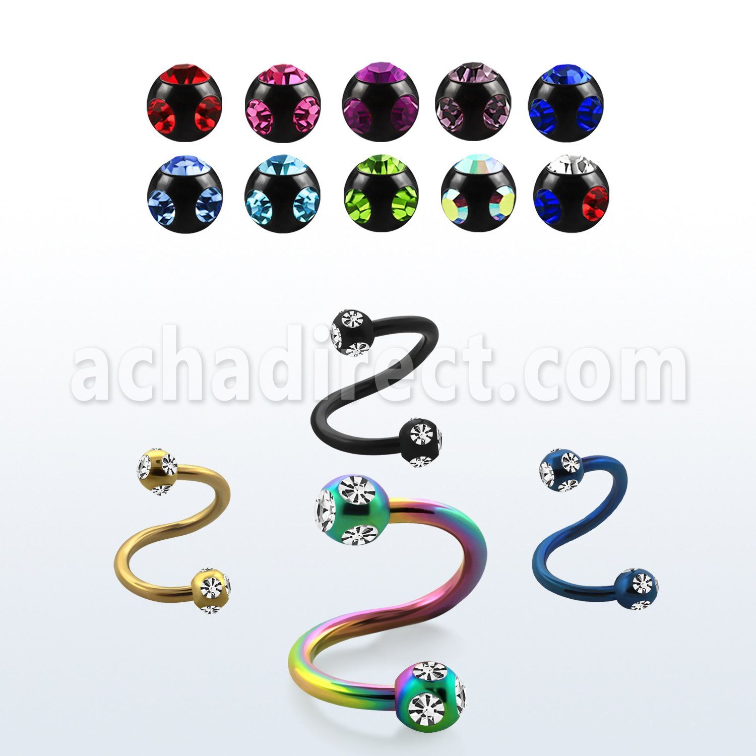 spetc3 anodized 316l steel eyebrow spiral w multi jewel balls