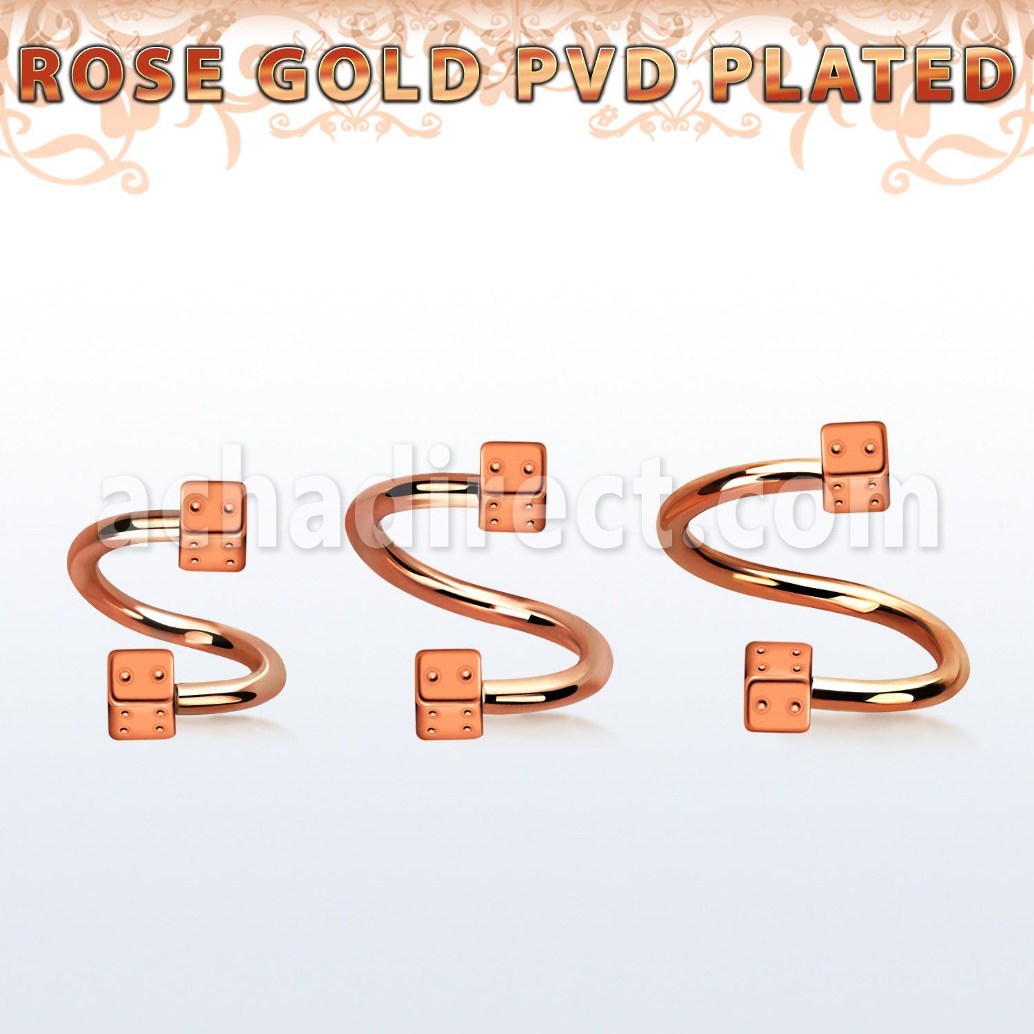 spettdi rose gold steel eyebrow spiral w 2 3mm dices