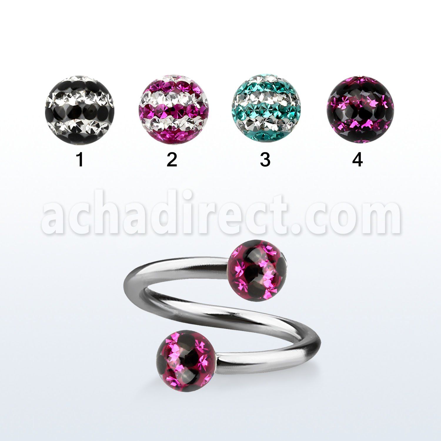 spfr5d 316l steel spiral w ferido tri line multi crystal ball
