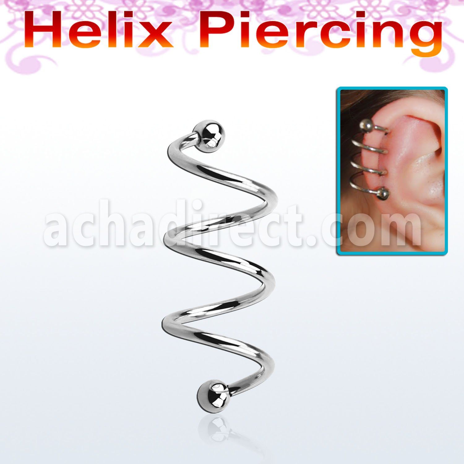 spheb triple 316l steel helix spiral piercing with 3mm balls