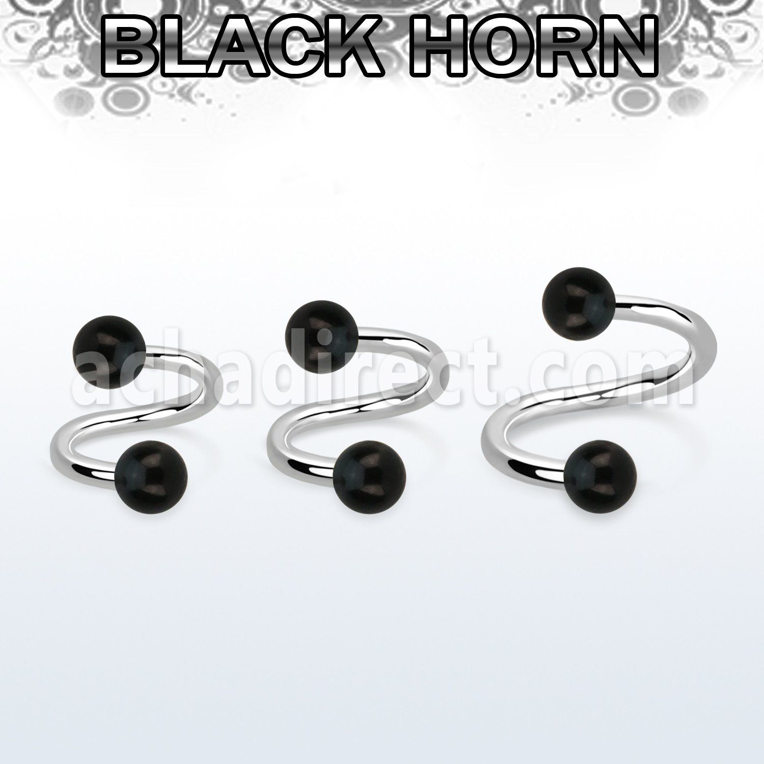spwk5 organic spiral w 316l steel post w 2 5mm black horn ball