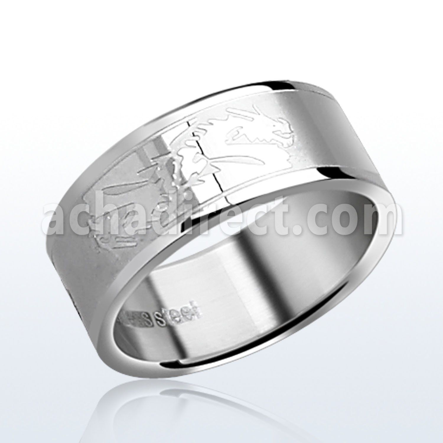 sr138 matte steel carving ring with high polished dragon