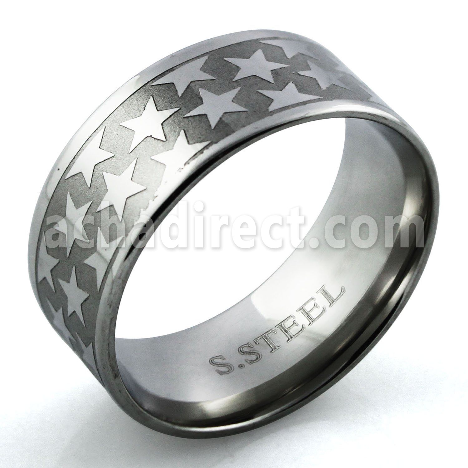 sr293 matte steel carving ring with high polished stars