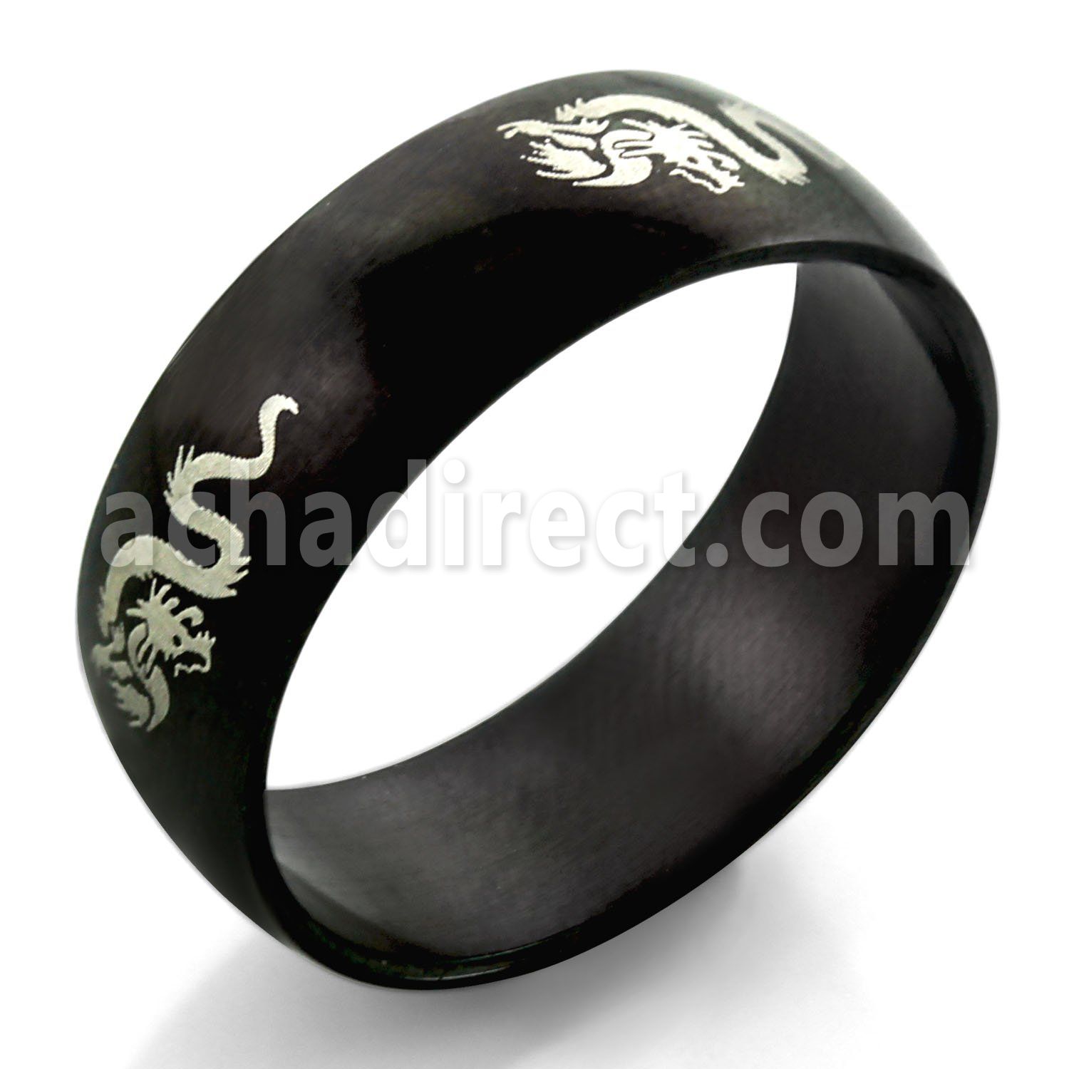 srb34 black stainless steel ring with chinese dragon design