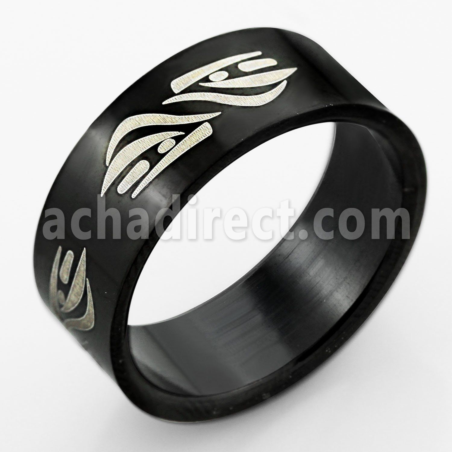 srb59 black stainless steel ring with thick tribal wave design