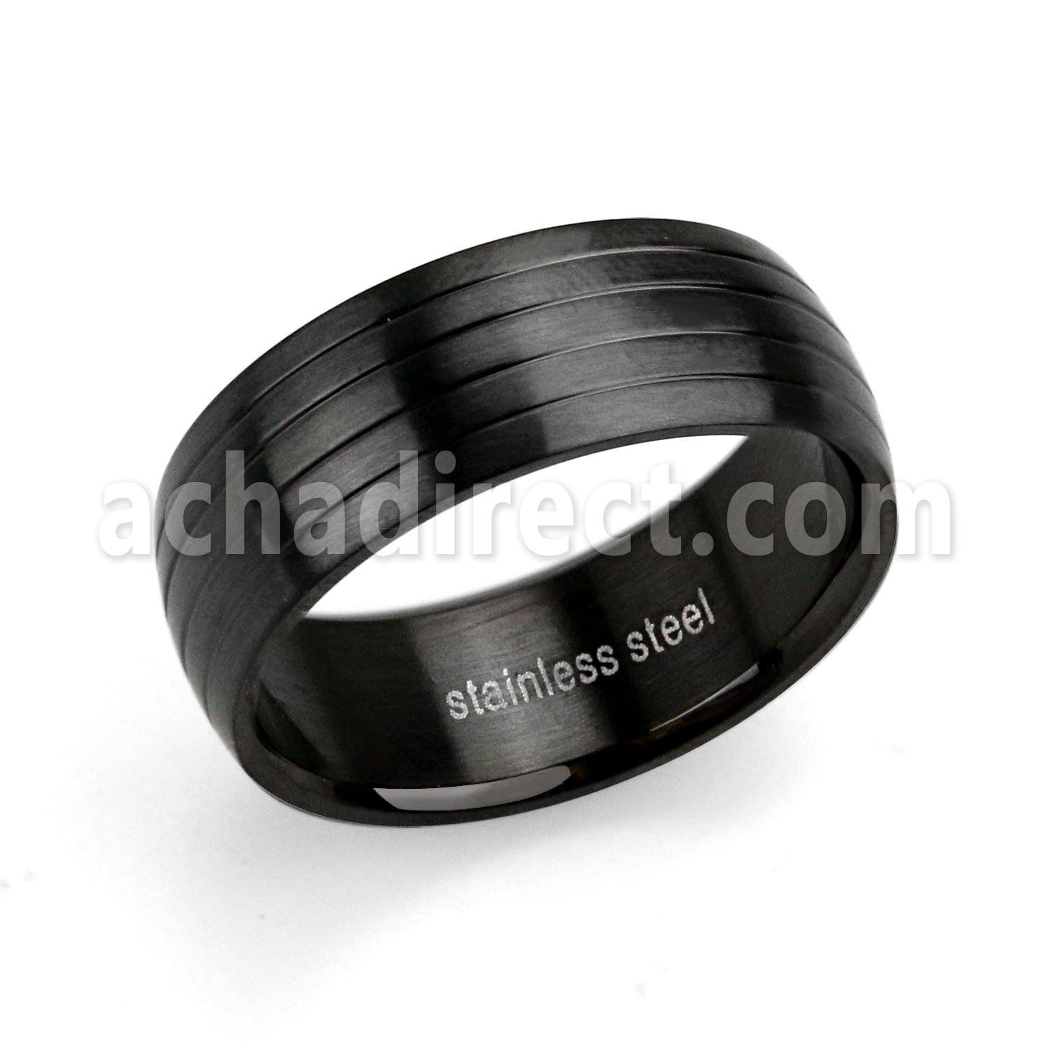 srb67 black plated steel ring w 4 groves and high polish