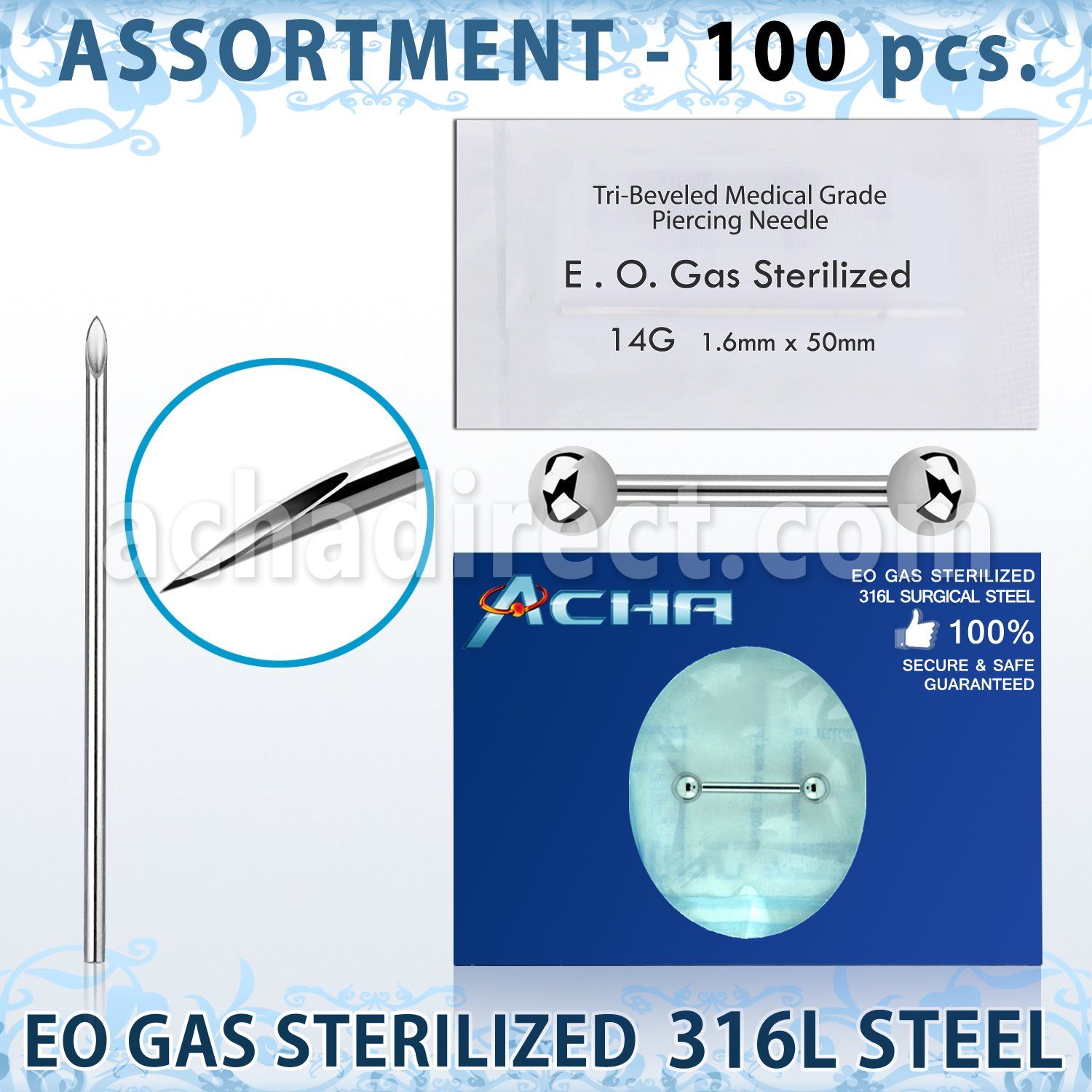 sset08 professional piercing kit steel nipple barbell needles