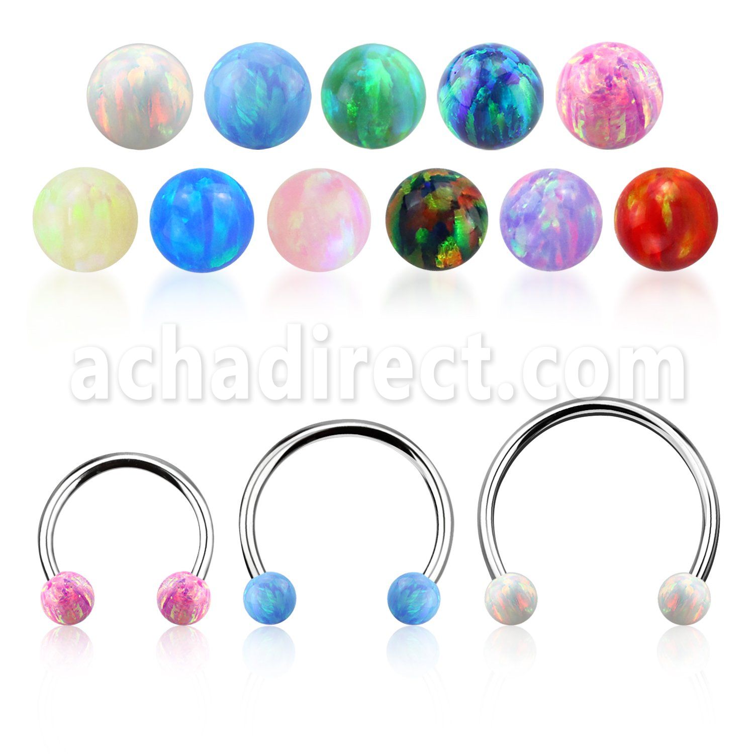 steel circular barbell 18g w two 3mm synthetic opal balls
