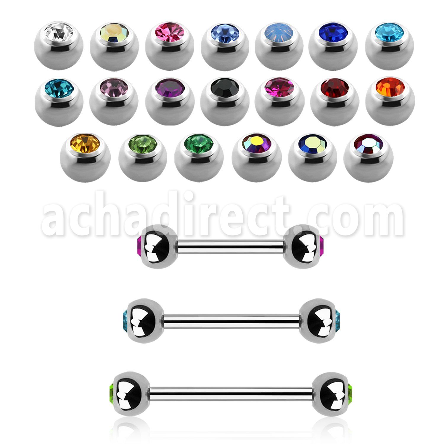 steel eyebrow barbell 1mm w 3mm bezel set jewel balls