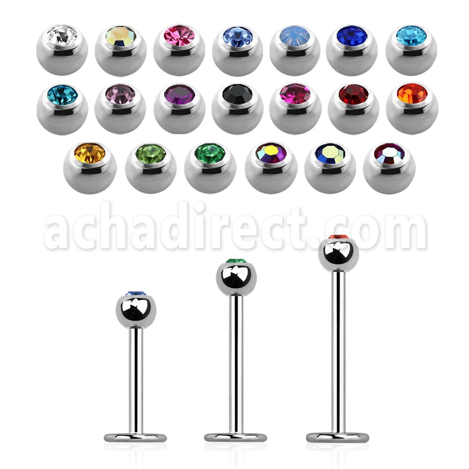 steel labret 1mm with 3mm bezel set jewel ball