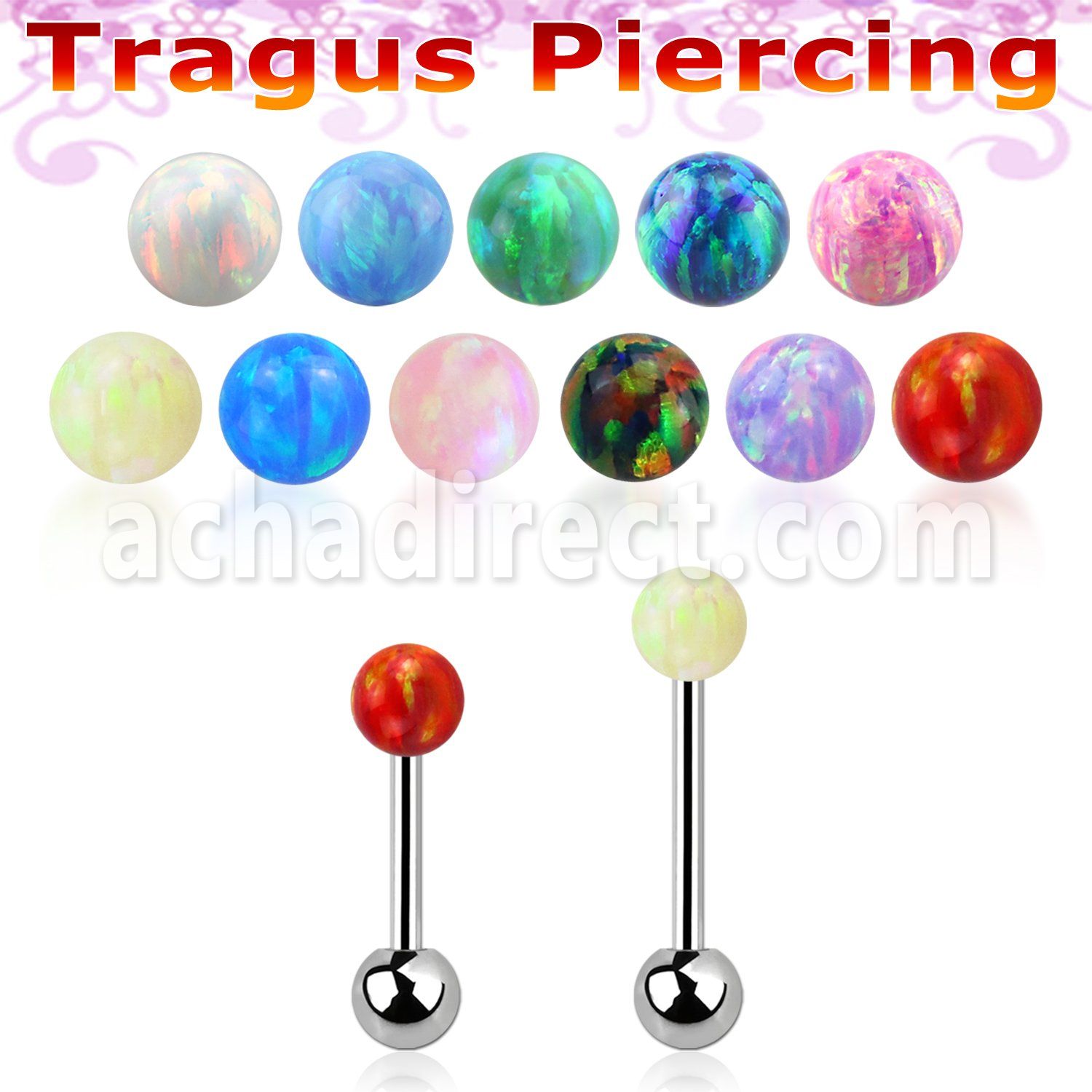 steel tragus piercing 20g w 3mm synthetic opal top ball