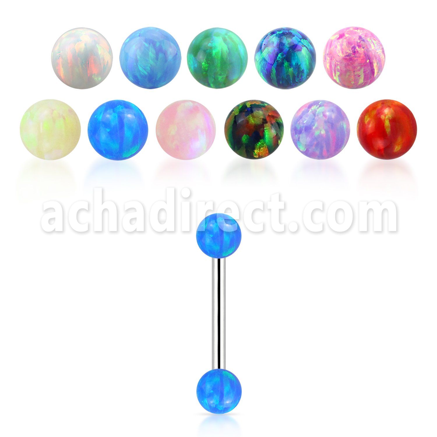 surgical steel eyebrow barbell 18g w two 3mm opal balls