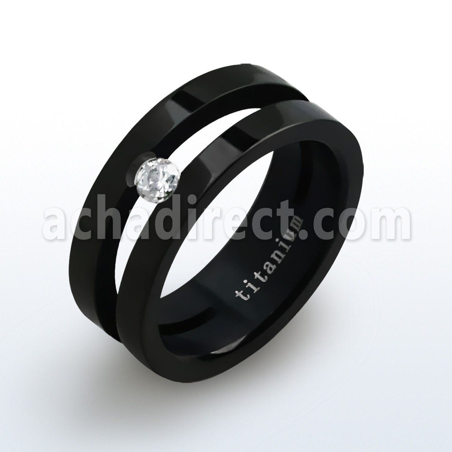 tirc7 black anodized titanium ring with small cz stone