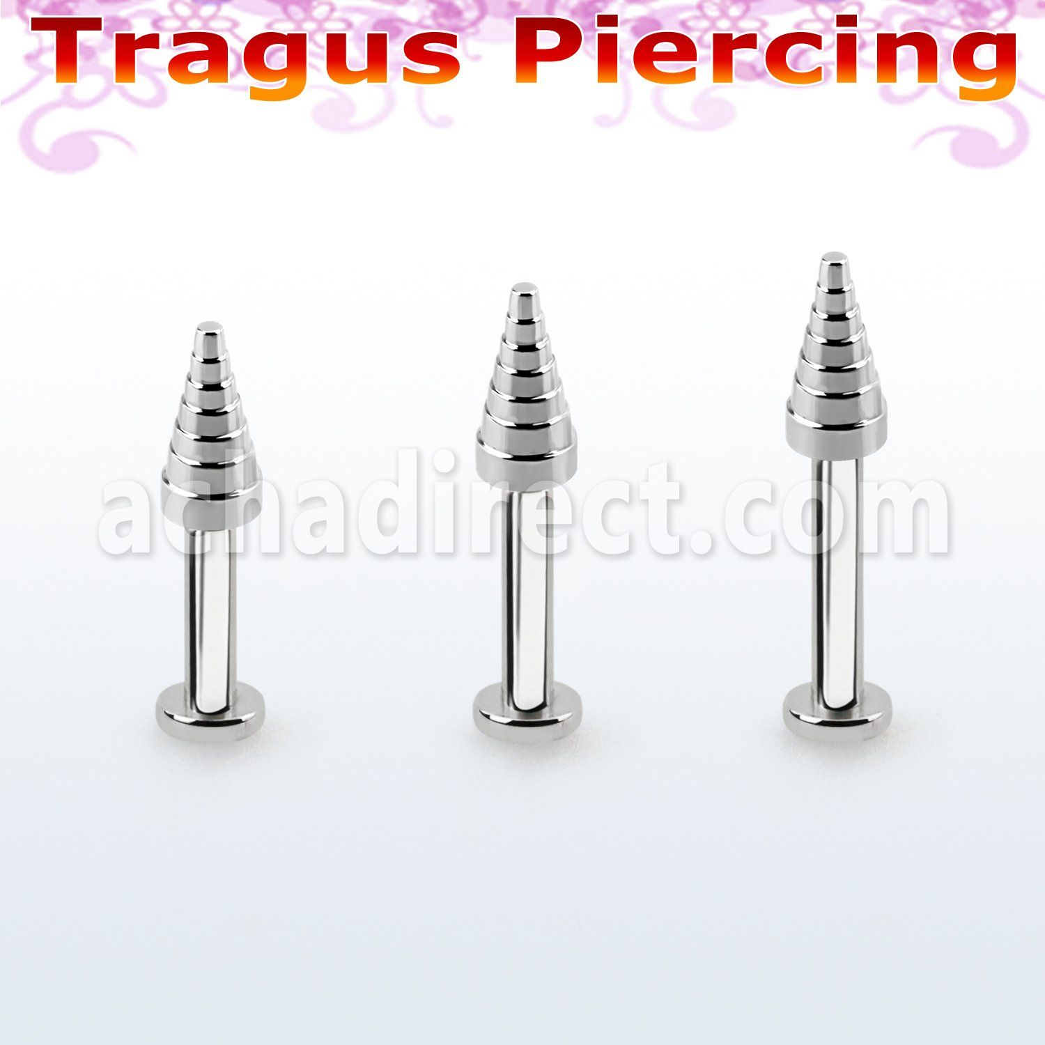 tlbcn4c 316l steel tragus labret 16g w a 4mm ridged drill cone 