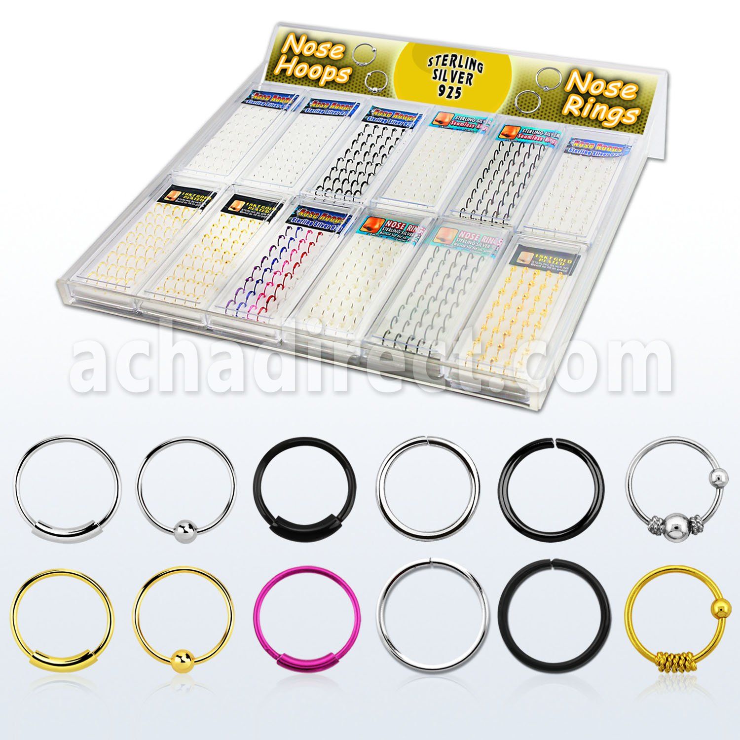 tranh1 tray w 580 pcs of assorted silver nose hoops
