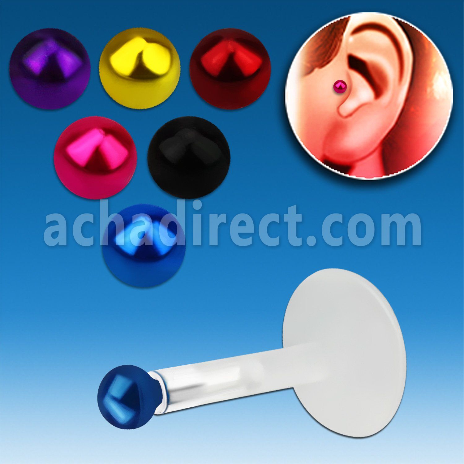 trgs11 bioflex tragus piercing w 2mm color plated silver ball
